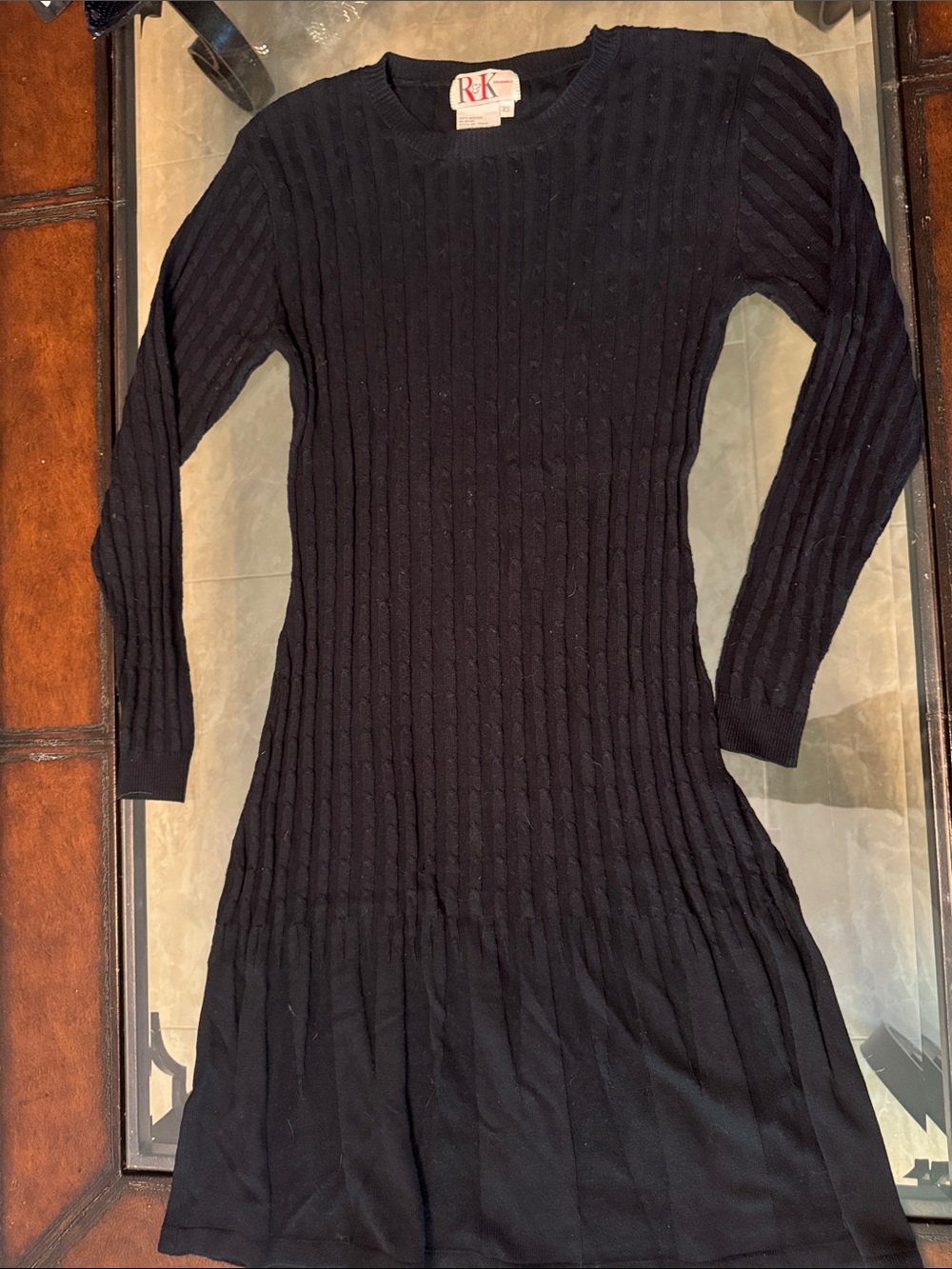 Vintage R&K Lauren-inspired Black Ribbed Long-Sleeve Knit Dress